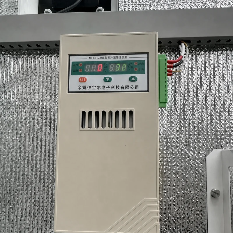 汇控柜内完整安装的 ADSBQ-500ML 智能冷凝除湿装置